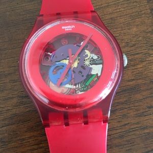 Swatch Red Plastic Skeletal Dial Watch